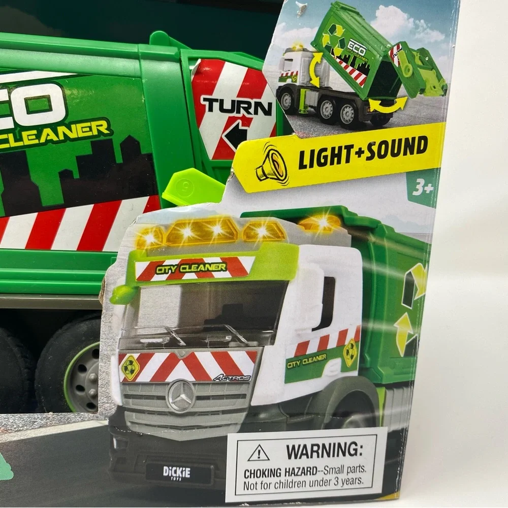 Dickie City Mercedes Actros Garbage Truck 10” Opening Parts Lights & Sounds, NEW
